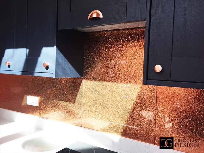 100 copper luxury splashback with black shaker kitchen