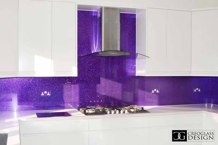 fine sparkle purple glass splashback