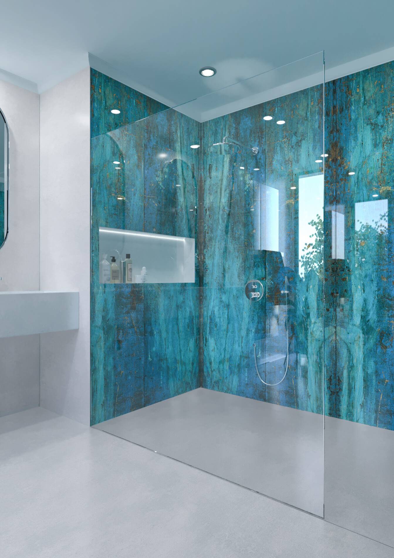Turquoise Wood Texture Shower Glass Splashback