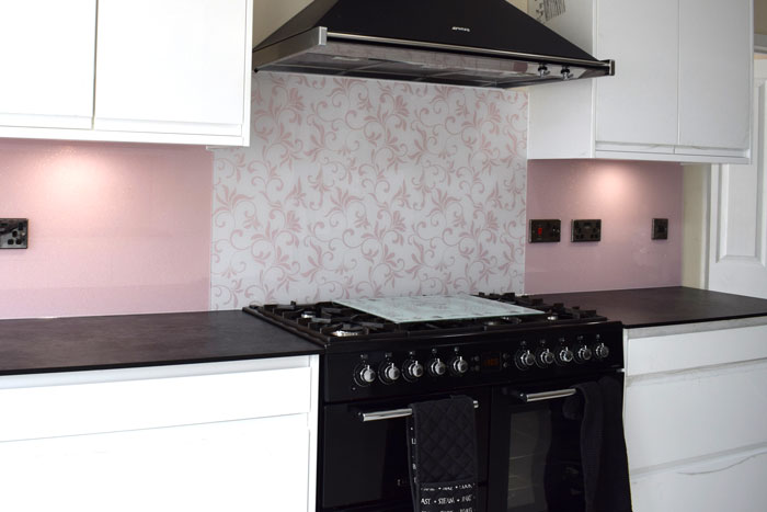 printed pink pattern appliance splashback