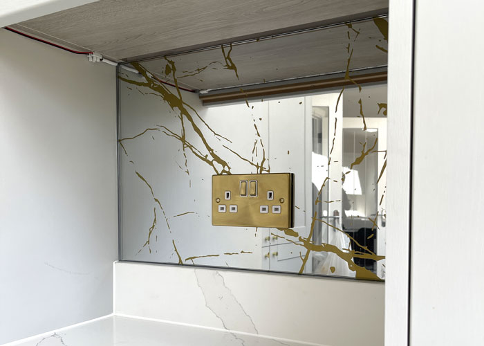 gold printed mirror with brass socket plates