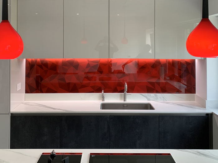 red printed abstract splashback